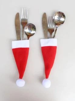 Red Christmas Hats For Forks Polyester Fiber Polyester Christmas Holidays Props