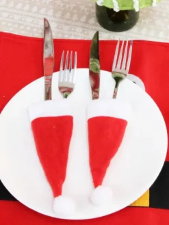 Red Christmas Hats For Forks Polyester Fiber Polyester Christmas Holidays Props