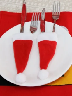 Red Christmas Hats For Forks Polyester Fiber Polyester Christmas Holidays Props