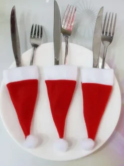 Red Christmas Hats For Forks Polyester Fiber Polyester Christmas Holidays Props