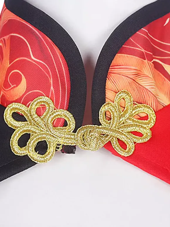 Red Dance Costumes Women's Jazz High Collar Chinese Style Dancing Wear Set