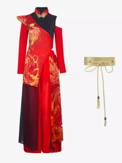 Red Dance Costumes Women's Jazz High Collar Chinese Style Dancing Wear Set