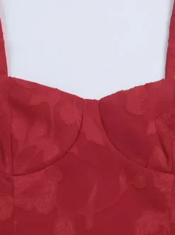 Red Floral Jacquard Maxi Dress For Women - Romantic Slim Fit Cami Dress - Summer Date Night Outfits 2026