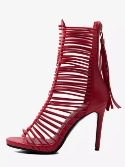 Red Gladiator Sandals Women's Open Toe Strappy High Heel Sandal Shoes