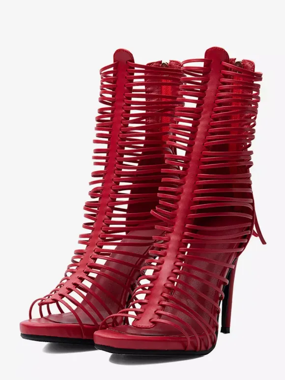 Red Gladiator Sandals Women's Open Toe Strappy High Heel Sandal Shoes
