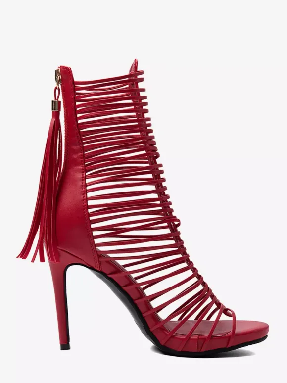 Red Gladiator Sandals Women's Open Toe Strappy High Heel Sandal Shoes