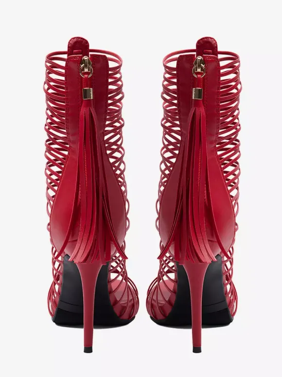 Red Gladiator Sandals Women's Open Toe Strappy High Heel Sandal Shoes