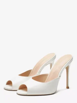 Red High Heel Mules Peep Toe Stiletto Heel Sandal Slippers