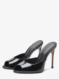 Red High Heel Mules Peep Toe Stiletto Heel Sandal Slippers