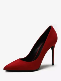 Red High Heels Suede Pointed Toe Stiletto Heel Dress Shoes