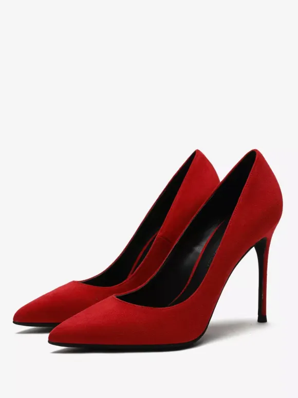 Red High Heels Suede Pointed Toe Stiletto Heel Dress Shoes