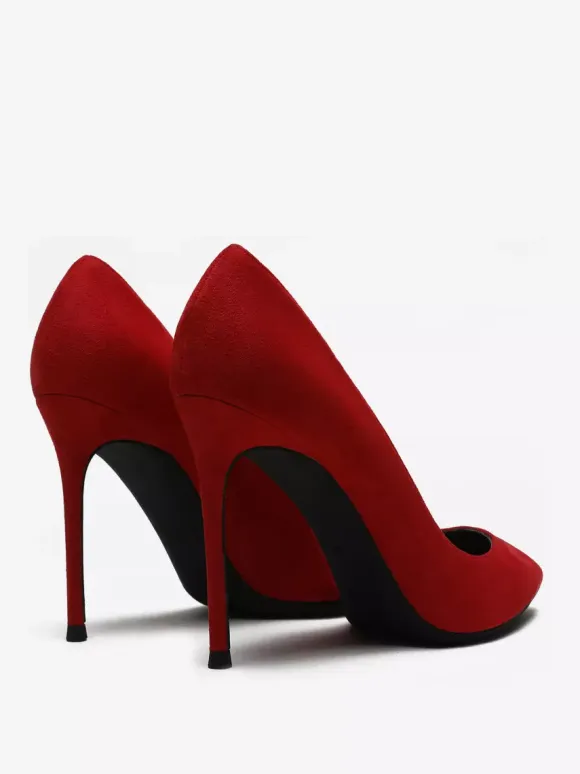 Red High Heels Suede Pointed Toe Stiletto Heel Dress Shoes