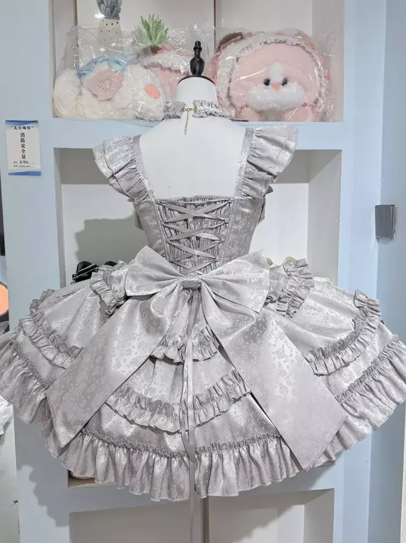 Red Hime Lolita Dress Sweet Back Lace Bandage Ruffles Bow Short Lolita Dresses