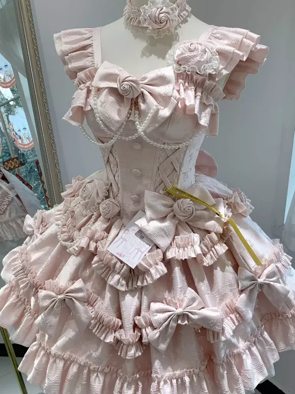 Red Hime Lolita Dress Sweet Back Lace Bandage Ruffles Bow Short Lolita Dresses