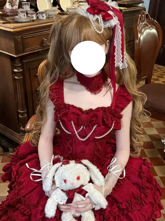 Red Hime Lolita Dress Sweet Back Lace Bandage Ruffles Bow Short Lolita Dresses