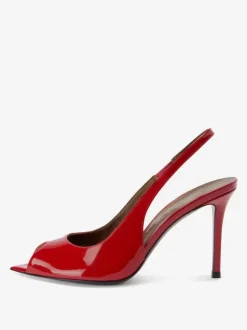 Red Peep Toe High Heels Women's Slingback Stiletto Heel Pumps