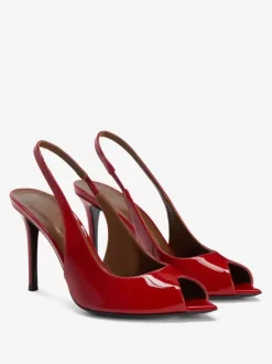 Red Peep Toe High Heels Women's Slingback Stiletto Heel Pumps