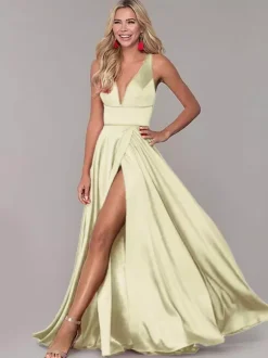 Red Prom Dresses With Slit Evening Dress 2026 A-Line V-Neck Sleeveless Split Front Formal Dresses Wedding Guest Dresses Free Customization