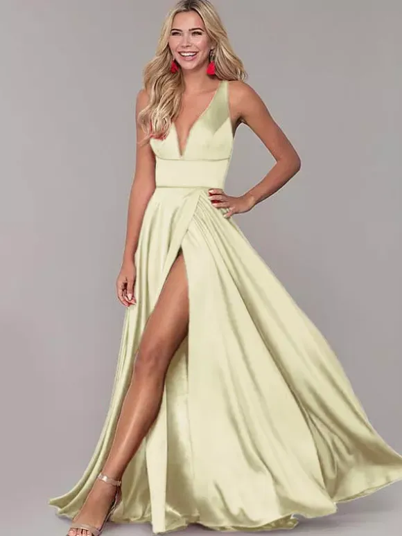 Red Prom Dresses With Slit Evening Dress 2026 A-Line V-Neck Sleeveless Split Front Formal Dresses Wedding Guest Dresses Free Customization