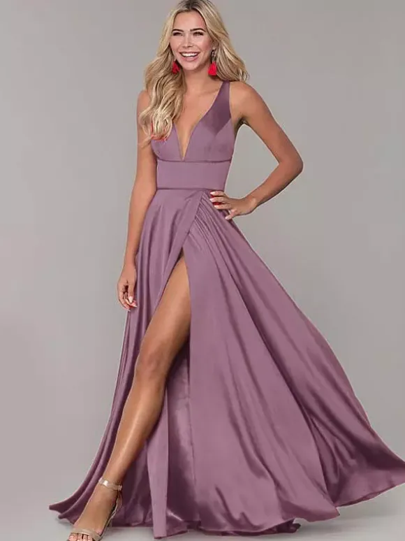 Red Prom Dresses With Slit Evening Dress 2026 A-Line V-Neck Sleeveless Split Front Formal Dresses Wedding Guest Dresses Free Customization