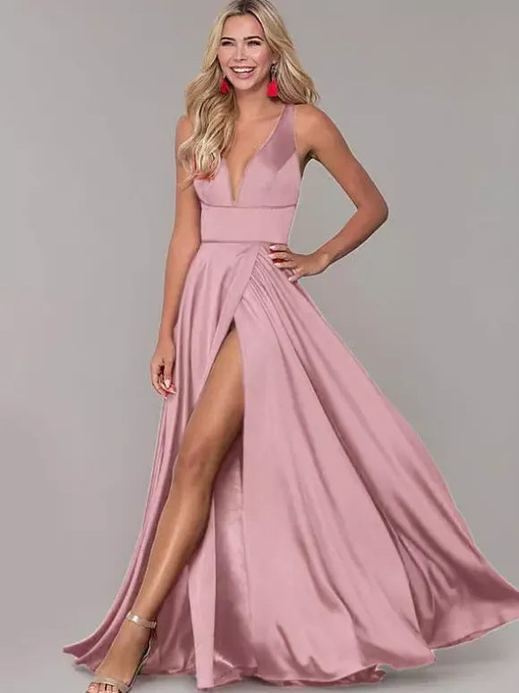 Red Prom Dresses With Slit Evening Dress 2026 A-Line V-Neck Sleeveless Split Front Formal Dresses Wedding Guest Dresses Free Customization