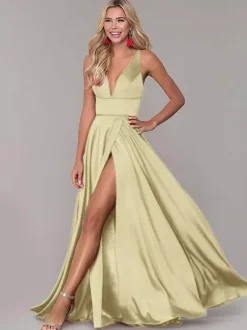 Red Prom Dresses With Slit Evening Dress 2026 A-Line V-Neck Sleeveless Split Front Formal Dresses Wedding Guest Dresses Free Customization