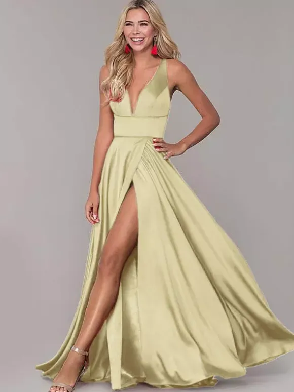 Red Prom Dresses With Slit Evening Dress 2026 A-Line V-Neck Sleeveless Split Front Formal Dresses Wedding Guest Dresses Free Customization