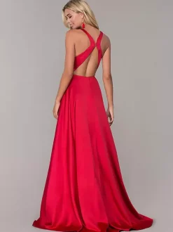 Red Prom Dresses With Slit Evening Dress 2026 A-Line V-Neck Sleeveless Split Front Formal Dresses Wedding Guest Dresses Free Customization