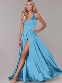 Red Prom Dresses With Slit Evening Dress 2026 A-Line V-Neck Sleeveless Split Front Formal Dresses Wedding Guest Dresses Free Customization