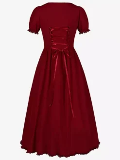 Red Retro Costumes Women's Costume Dress Vintage Clothing Burgundy