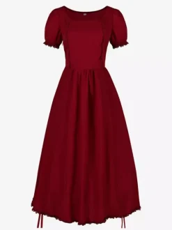 Red Retro Costumes Women's Costume Dress Vintage Clothing Burgundy