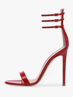 Red Sexy Heeled Sandals Open Toe Stiletto Heel Ankle Strap Party Shoes