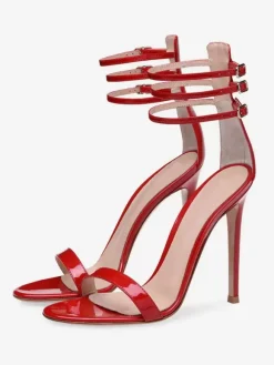 Red Sexy Heeled Sandals Open Toe Stiletto Heel Ankle Strap Party Shoes