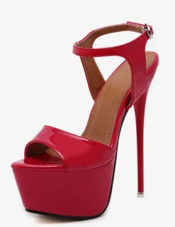 Red Sexy Shoes Stiletto Heel Peep Toe Platform Sandals For Women
