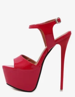Red Sexy Shoes Stiletto Heel Peep Toe Platform Sandals For Women