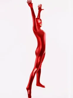 Red Shiny Metallic Catsuit with Mouth and Eyes Opened