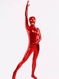 Red Shiny Metallic Catsuit with Mouth and Eyes Opened