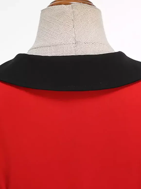 Red Sleeveless Peter Pan Collar A Line Maxi Dress For Women Vintage Chic