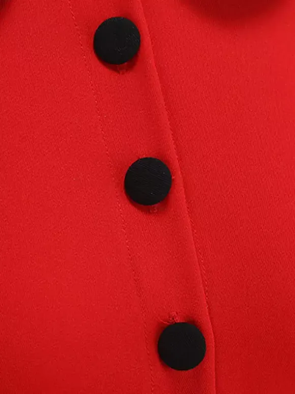 Red Sleeveless Peter Pan Collar A Line Maxi Dress For Women Vintage Chic