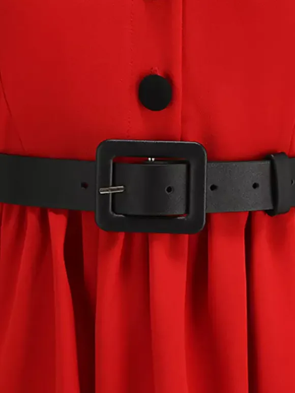 Red Sleeveless Peter Pan Collar A Line Maxi Dress For Women Vintage Chic
