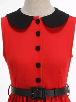 Red Sleeveless Peter Pan Collar A Line Maxi Dress For Women Vintage Chic