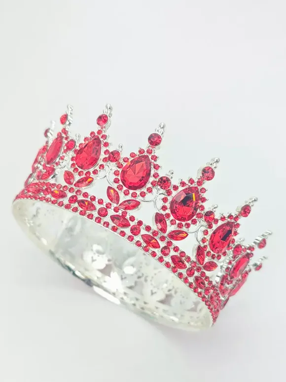 Red Vintage Crown Tiaras Elegant Alloy Crystal Headwear Accessories