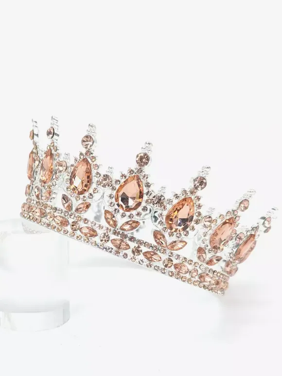 Red Vintage Crown Tiaras Elegant Alloy Crystal Headwear Accessories