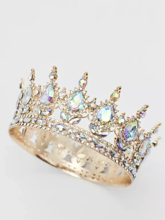 Red Vintage Crown Tiaras Elegant Alloy Crystal Headwear Accessories