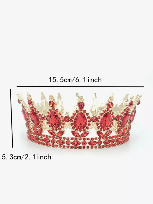 Red Vintage Crown Tiaras Elegant Alloy Crystal Headwear Accessories