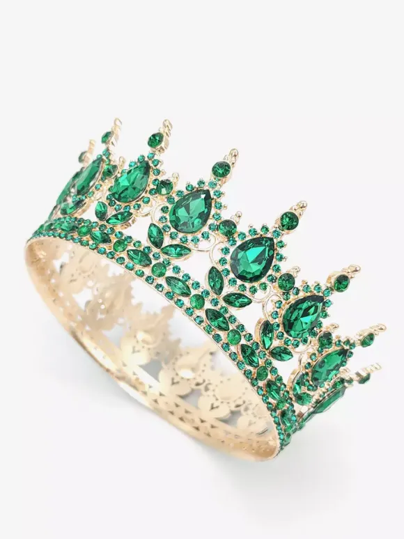Red Vintage Crown Tiaras Elegant Alloy Crystal Headwear Accessories