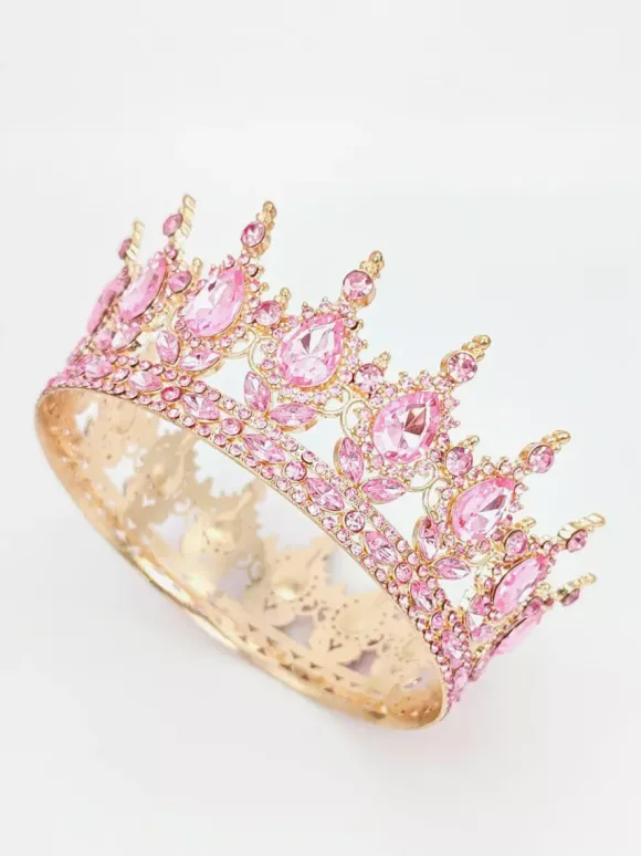 Red Vintage Crown Tiaras Elegant Alloy Crystal Headwear Accessories