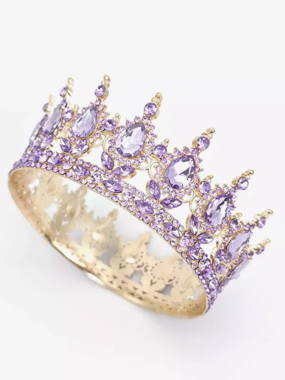Red Vintage Crown Tiaras Elegant Alloy Crystal Headwear Accessories