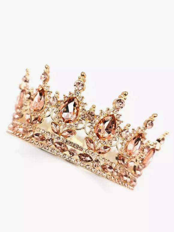 Red Vintage Crown Tiaras Elegant Alloy Crystal Headwear Accessories