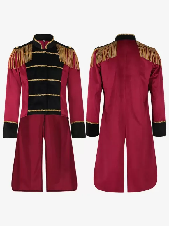Red Vintage Set Elegant Polyester Long Sleeves Retro Costumes For Man Burgundy